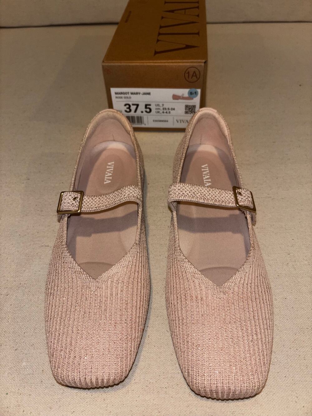 Vivaia Margot Mary-Jane rose gold size 37.5 or US 7 NWT